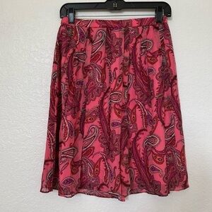 2/$30 J. Crew 100% Silk Pink Paisley Sheer Pleated A-Line Skirt - SZ 2